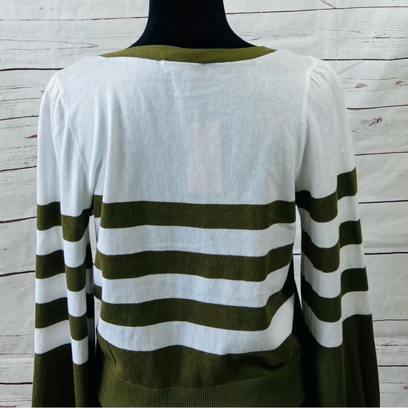 Michael Kors Sweater Women’s Medium Olive White Cardigan Striped Long Sleeve. - Picture 6 of 12